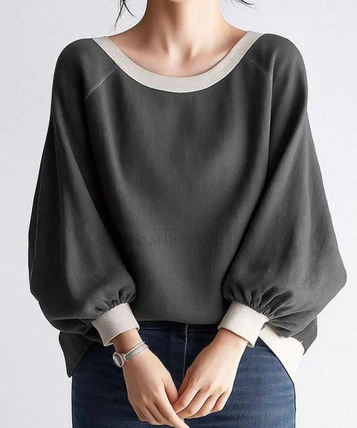 ADDITION STORE(アディションストア)の「バイカラー ロングスリーブ プルオーバー(Tシャツ/カットソー・レディース・グレー/カーキブラウン・LARGE/MEDIUM)」の1枚目の写真