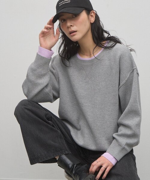 CIAOPANIC TYPY(チャオパニックティピー)の「∴フェイクレイヤードスウェットライクニット(ニット/セーター・レディース・ブラック/ブラウン/グレー/レッド/オフホワイト/ピンク/グリーン/アイボリー・ONE SIZE)」の4枚目の写真