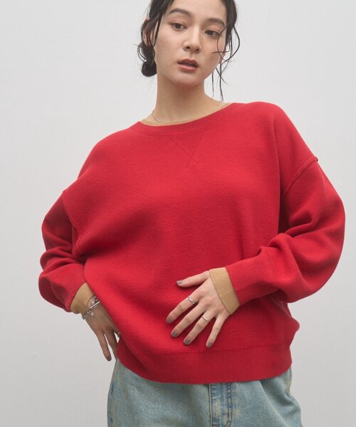 CIAOPANIC TYPY(チャオパニックティピー)の「∴フェイクレイヤードスウェットライクニット(ニット/セーター・レディース・ブラック/ブラウン/グレー/レッド/オフホワイト/ピンク/グリーン/アイボリー・ONE SIZE)」の8枚目の写真