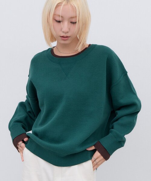 CIAOPANIC TYPY(チャオパニックティピー)の「∴フェイクレイヤードスウェットライクニット(ニット/セーター・レディース・ブラック/ブラウン/グレー/レッド/オフホワイト/ピンク/グリーン/アイボリー・ONE SIZE)」の6枚目の写真