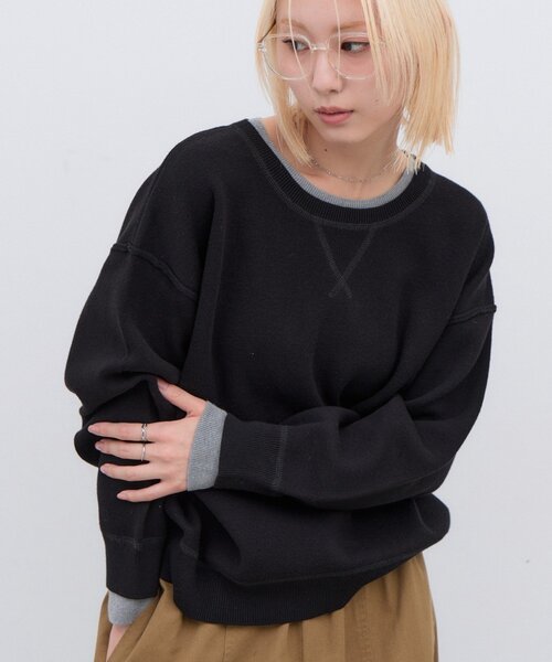 CIAOPANIC TYPY(チャオパニックティピー)の「∴フェイクレイヤードスウェットライクニット(ニット/セーター・レディース・ブラック/ブラウン/グレー/レッド/オフホワイト/ピンク/グリーン/アイボリー・ONE SIZE)」の3枚目の写真