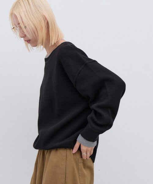 CIAOPANIC TYPY(チャオパニックティピー)の「∴フェイクレイヤードスウェットライクニット(ニット/セーター・レディース・ブラック/ブラウン/グレー/レッド/オフホワイト/ピンク/グリーン/アイボリー・ONE SIZE)」の22枚目の写真