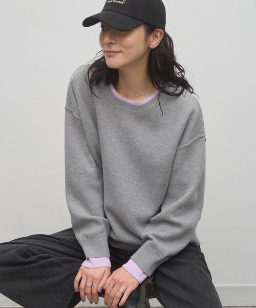 CIAOPANIC TYPY(チャオパニックティピー)の「∴フェイクレイヤードスウェットライクニット(ニット/セーター・レディース・ブラック/ブラウン/グレー/レッド/オフホワイト/ピンク/グリーン/アイボリー・ONE SIZE)」の10枚目の写真