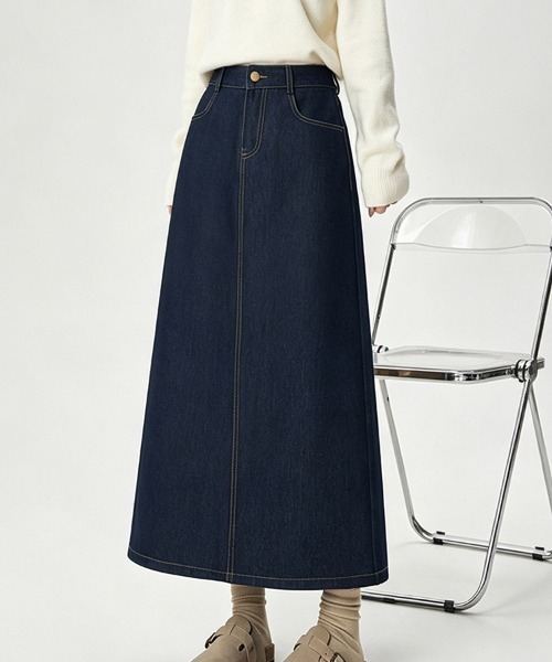 ReRe(リリ)の「ステッチワークデニムスカート(デニムスカート・レディース・ダークブルー/ブラック・MEDIUM/X-LARGE/LARGE)」の9枚目の写真