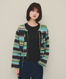 【eL】12G Border Layered Cardigan/1070201