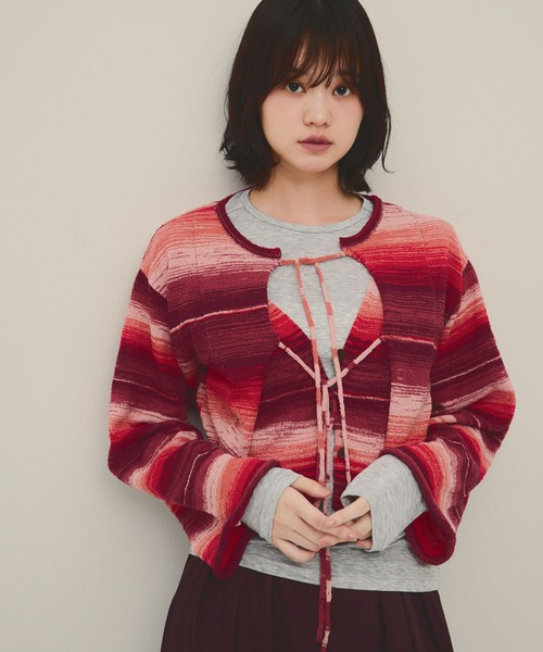 eL（エル）の「【eL】12G Border Layered Cardigan/1070201（カーディガン/ボレロ・レディース・ブルー系その他/レッド系その他・FREE）」の2枚目の写真