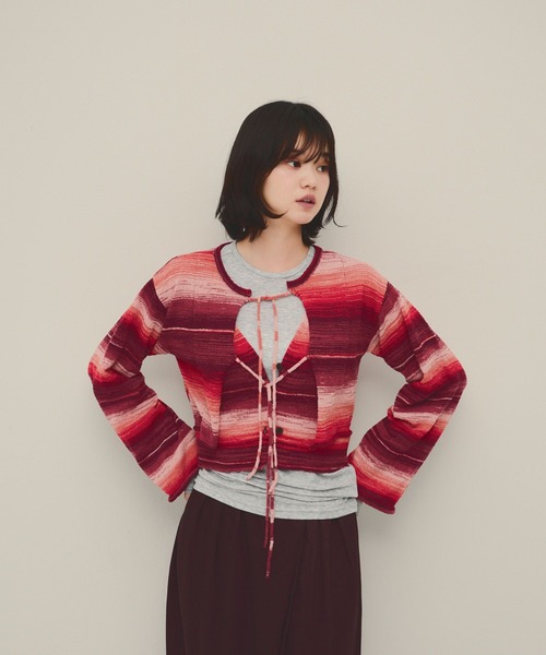 eL（エル）の「【eL】12G Border Layered Cardigan/1070201（カーディガン/ボレロ・レディース・ブルー系その他/レッド系その他・FREE）」の6枚目の写真