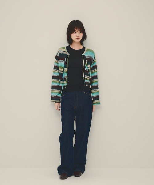 eL（エル）の「【eL】12G Border Layered Cardigan/1070201（カーディガン/ボレロ・レディース・ブルー系その他/レッド系その他・FREE）」の9枚目の写真