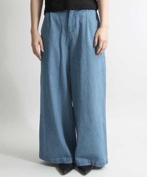 WEGO（ウィゴー）の「DISPARK/デニムタックワイドパンツ（デニムパンツ・レディース・インディゴブルー/ダークインディゴブルー・FREE）」の2枚目の写真