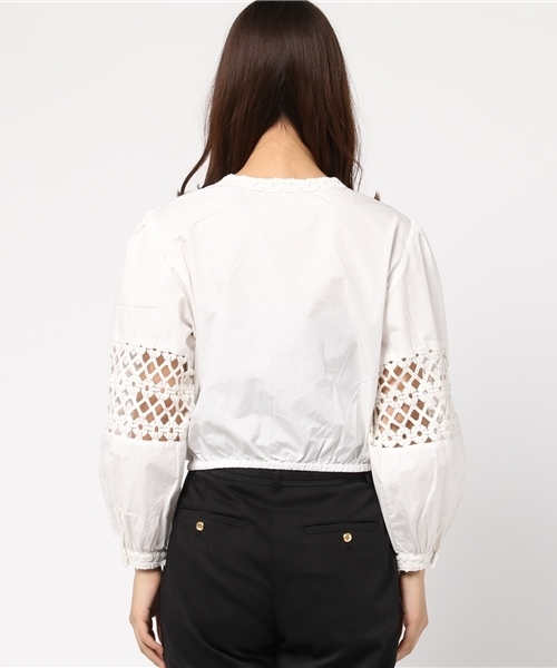 SLY（スライ）の「LACE WORK CROPPED TOPS（Tシャツ/カットソー・レディース・ブラック/ホワイト・2/1）」の5枚目の写真