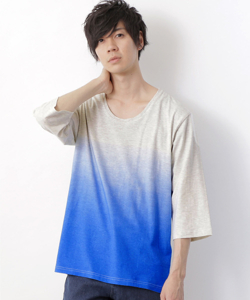 MONO-MART（モノマート）の「Uネックグラデーションカットソー(3/4スリーブ)（Tシャツ/カットソー・メンズ・ブルー/ブラック/ブルーグリーン/ネイビー/ワイン/グリーン・M/L）」の4枚目の写真