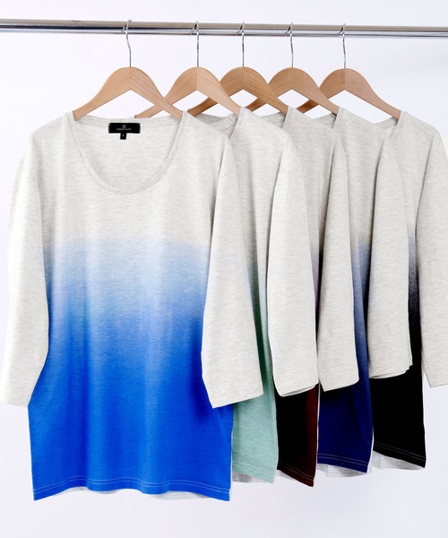 Uネックグラデーションカットソー(3/4スリーブ)（Tシャツ/カットソー