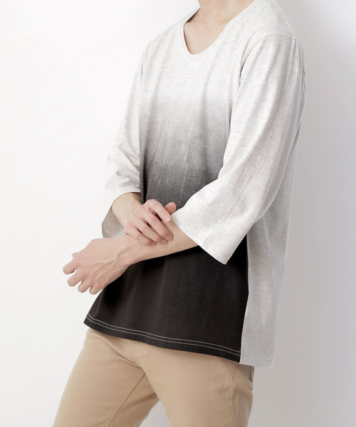 MONO-MART（モノマート）の「Uネックグラデーションカットソー(3/4スリーブ)（Tシャツ/カットソー・メンズ・ブルー/ブラック/ブルーグリーン/ネイビー/ワイン/グリーン・M/L）」の18枚目の写真