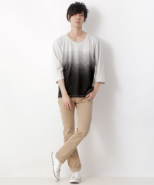 MONO-MART（モノマート）の「Uネックグラデーションカットソー(3/4スリーブ)（Tシャツ/カットソー・メンズ・ブルー/ブラック/ブルーグリーン/ネイビー/ワイン/グリーン・M/L）」の11枚目の写真