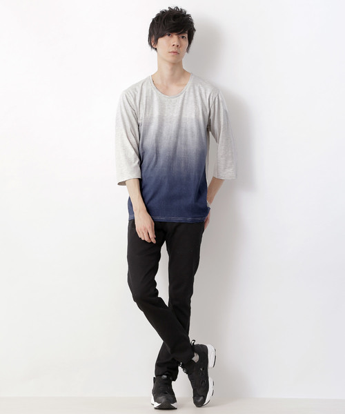 MONO-MART（モノマート）の「Uネックグラデーションカットソー(3/4スリーブ)（Tシャツ/カットソー・メンズ・ブルー/ブラック/ブルーグリーン/ネイビー/ワイン/グリーン・M/L）」の9枚目の写真