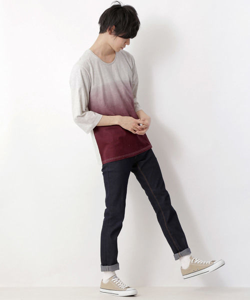 MONO-MART（モノマート）の「Uネックグラデーションカットソー(3/4スリーブ)（Tシャツ/カットソー・メンズ・ブルー/ブラック/ブルーグリーン/ネイビー/ワイン/グリーン・M/L）」の7枚目の写真