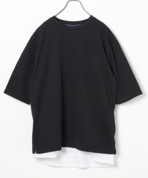 GLOBAL WORK（グローバルワーク）の「【吸水速乾】リップル5分袖TEE/743584（Tシャツ/カットソー・メンズ・ネイビー/ダークブラウン/ブラック/ホワイト・MEDIUM/SMALL/LARGE/X-LARGE）」の4枚目の写真