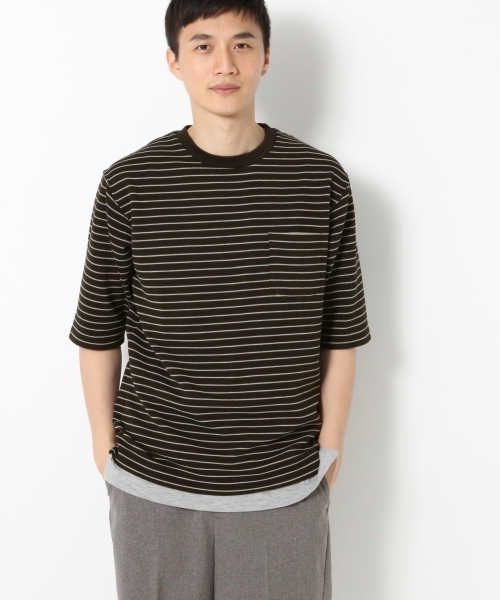 GLOBAL WORK（グローバルワーク）の「【吸水速乾】リップル5分袖TEE/743584（Tシャツ/カットソー・メンズ・ネイビー/ダークブラウン/ブラック/ホワイト・MEDIUM/SMALL/LARGE/X-LARGE）」の5枚目の写真