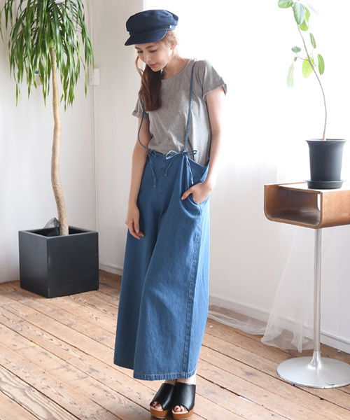 Luz Llena（ラズレナ）の「[綿100%]リボンストラップ・デニムサロペット（デニムパンツ・レディース・サックスブルー/ブルー/ネイビー・MEDIUM）」の5枚目の写真