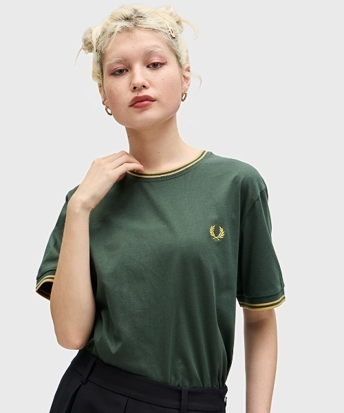 【FRED PERRY】ツインチップ T シャツ フィールドグリーン セール】Twin Tipped T-Shirt/ティップラインTシャツ(Tシャツ