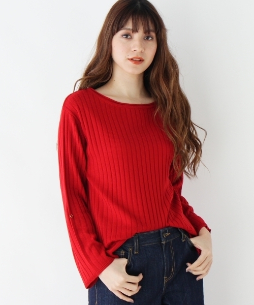 grove（グローブ）の「◆【WEB限定あり】袖ターンバック ニットプルオーバー（ニット/セーター・レディース・オフホワイト/ブラック/グリーン/イエロー/レッド/ピンク/ブルー・02/03）」の7枚目の写真