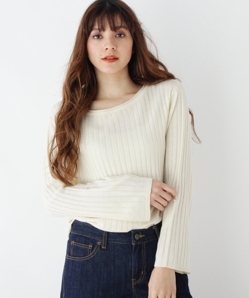 grove（グローブ）の「◆【WEB限定あり】袖ターンバック ニットプルオーバー（ニット/セーター・レディース・オフホワイト/ブラック/グリーン/イエロー/レッド/ピンク/ブルー・02/03）」の2枚目の写真