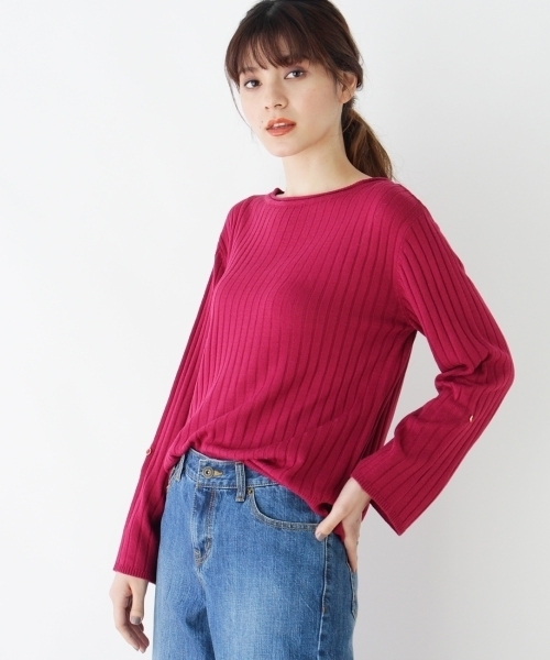 grove（グローブ）の「◆【WEB限定あり】袖ターンバック ニットプルオーバー（ニット/セーター・レディース・オフホワイト/ブラック/グリーン/イエロー/レッド/ピンク/ブルー・02/03）」の6枚目の写真