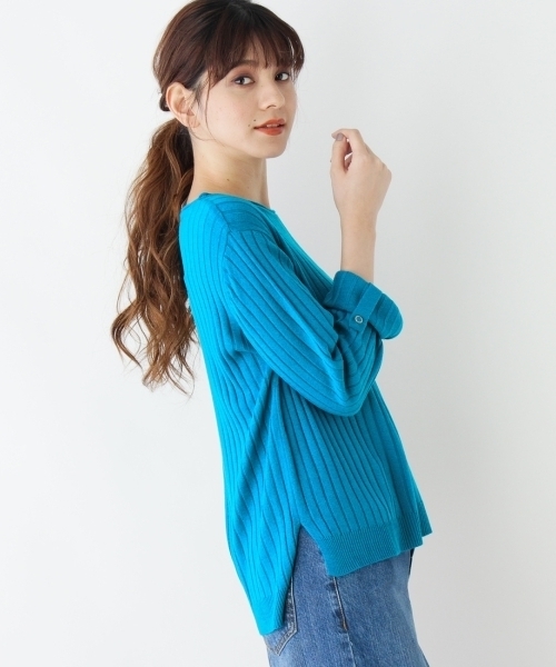 grove（グローブ）の「◆【WEB限定あり】袖ターンバック ニットプルオーバー（ニット/セーター・レディース・オフホワイト/ブラック/グリーン/イエロー/レッド/ピンク/ブルー・02/03）」の3枚目の写真