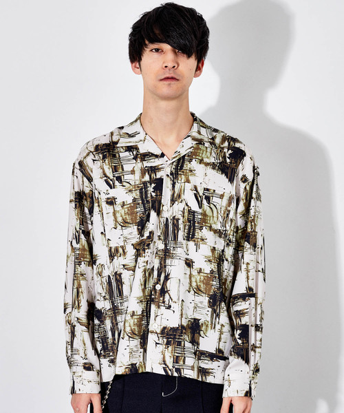 STUDIOUS（ステュディオス）の「【STUDIOUS HIGH】ペイントオープンカラービッグシルエットシャツ（シャツ/ブラウス・メンズ・ベージュ/グリーン/パープル・1/2/3）」の6枚目の写真