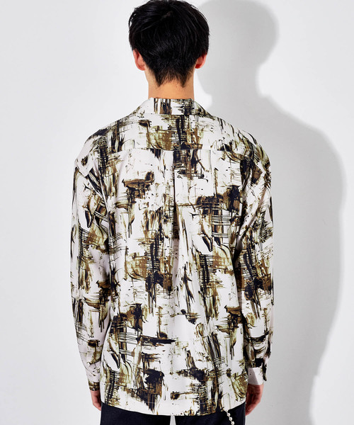 STUDIOUS（ステュディオス）の「【STUDIOUS HIGH】ペイントオープンカラービッグシルエットシャツ（シャツ/ブラウス・メンズ・ベージュ/グリーン/パープル・1/2/3）」の9枚目の写真