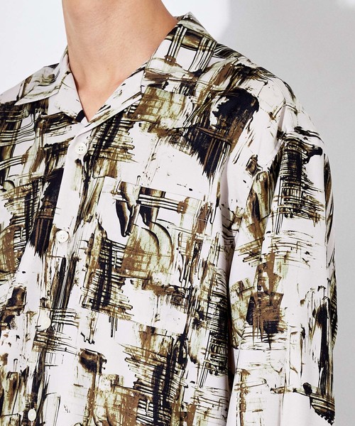 STUDIOUS（ステュディオス）の「【STUDIOUS HIGH】ペイントオープンカラービッグシルエットシャツ（シャツ/ブラウス・メンズ・ベージュ/グリーン/パープル・1/2/3）」の8枚目の写真