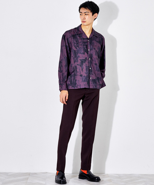 STUDIOUS（ステュディオス）の「【STUDIOUS HIGH】ペイントオープンカラービッグシルエットシャツ（シャツ/ブラウス・メンズ・ベージュ/グリーン/パープル・1/2/3）」の5枚目の写真