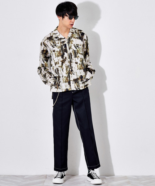 STUDIOUS（ステュディオス）の「【STUDIOUS HIGH】ペイントオープンカラービッグシルエットシャツ（シャツ/ブラウス・メンズ・ベージュ/グリーン/パープル・1/2/3）」の12枚目の写真