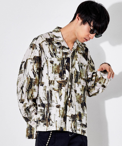 STUDIOUS（ステュディオス）の「【STUDIOUS HIGH】ペイントオープンカラービッグシルエットシャツ（シャツ/ブラウス・メンズ・ベージュ/グリーン/パープル・1/2/3）」の14枚目の写真