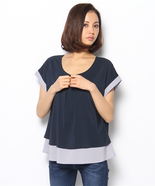 ROPE' PICNIC（ロペピクニック）の「シフォン配色裾ダブルブラウス（シャツ/ブラウス・レディース・イエロー/サックスブルー/ピンク/ネイビー・38）」の2枚目の写真