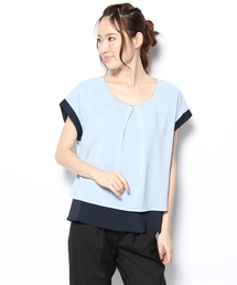 シフォン配色裾ダブルブラウス