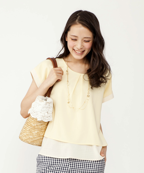 ROPE' PICNIC（ロペピクニック）の「シフォン配色裾ダブルブラウス（シャツ/ブラウス・レディース・イエロー/サックスブルー/ピンク/ネイビー・38）」の3枚目の写真