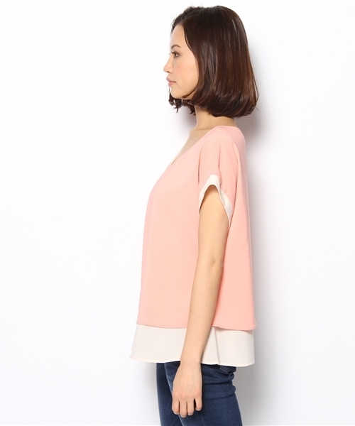 ROPE' PICNIC（ロペピクニック）の「シフォン配色裾ダブルブラウス（シャツ/ブラウス・レディース・イエロー/サックスブルー/ピンク/ネイビー・38）」の6枚目の写真