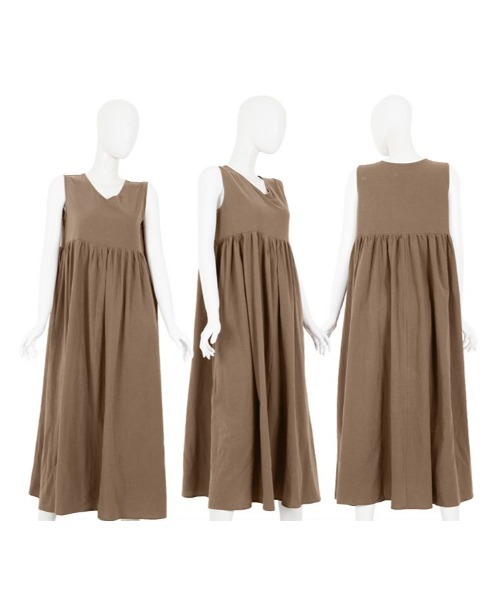 セール】[フレンチスリーブ・ノースリーブ]前後2Wayリネンタッチマキシ