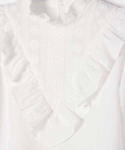 GLOBAL WORK（グローバルワーク）の「【キッズ】レースVフリルブラウス7分袖/801367（シャツ/ブラウス・キッズ・ホワイト/ベージュ・SMALL/MEDIUM/LARGE/X-LARGE/XX-LARGE）」の5枚目の写真