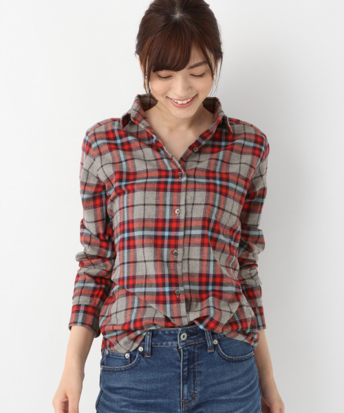 GLOBAL WORK(グローバルワーク)の「フランネルワイヤーシャツ(シャツ/ブラウス・レディース・ホワイト/ネイビー/グリーン/グレー/レッド・SMALL/MEDIUM/LARGE)」の1枚目の写真