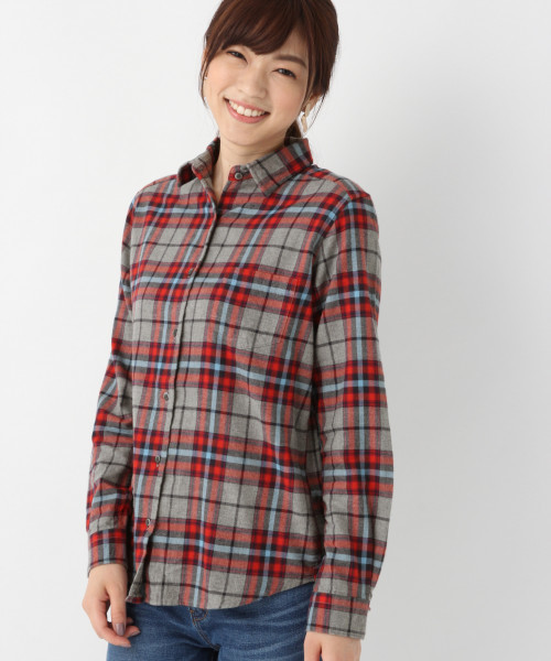 GLOBAL WORK(グローバルワーク)の「フランネルワイヤーシャツ(シャツ/ブラウス・レディース・ホワイト/ネイビー/グリーン/グレー/レッド・SMALL/MEDIUM/LARGE)」の6枚目の写真