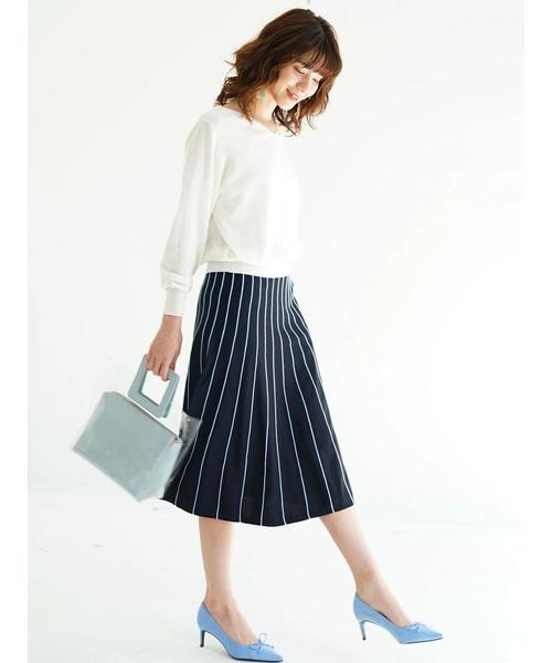 YECCA VECCA（イェッカヴェッカ）の「ストライプフレアニットスカ－ト（スカート・レディース・ネイビー/オフホワイト・FREE）」の19枚目の写真