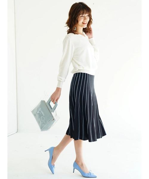 YECCA VECCA（イェッカヴェッカ）の「ストライプフレアニットスカ－ト（スカート・レディース・ネイビー/オフホワイト・FREE）」の20枚目の写真