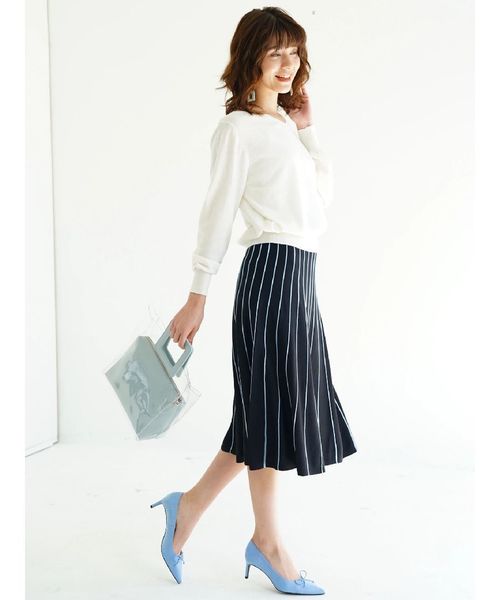 YECCA VECCA（イェッカヴェッカ）の「ストライプフレアニットスカ－ト（スカート・レディース・ネイビー/オフホワイト・FREE）」の5枚目の写真