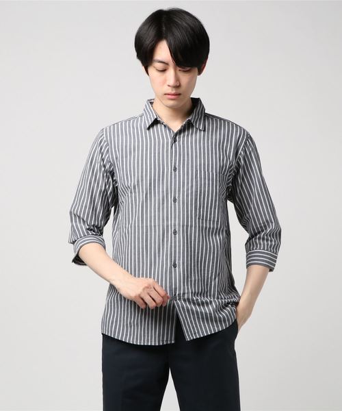 Blue Standard (ブルースタンダード)の「【BLUE STANDARD】強撚コットン7分袖シャツ(シャツ/ブラウス・メンズ・ホワイト/ネイビー/グレー/ブルー系その他/ライトブルー/ダークブルー・MEDIUM/X-LARGE/LARGE)」の5枚目の写真