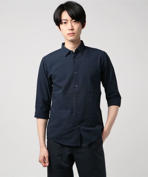 Blue Standard (ブルースタンダード)の「【BLUE STANDARD】強撚コットン7分袖シャツ(シャツ/ブラウス・メンズ・ホワイト/ネイビー/グレー/ブルー系その他/ライトブルー/ダークブルー・MEDIUM/X-LARGE/LARGE)」の4枚目の写真