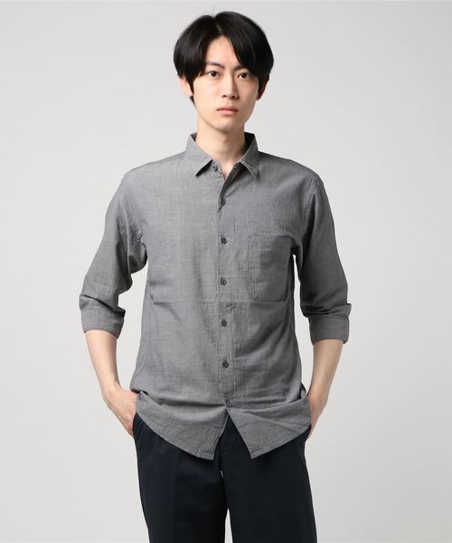 Blue Standard (ブルースタンダード)の「【BLUE STANDARD】強撚コットン7分袖シャツ(シャツ/ブラウス・メンズ・ホワイト/ネイビー/グレー/ブルー系その他/ライトブルー/ダークブルー・MEDIUM/X-LARGE/LARGE)」の1枚目の写真
