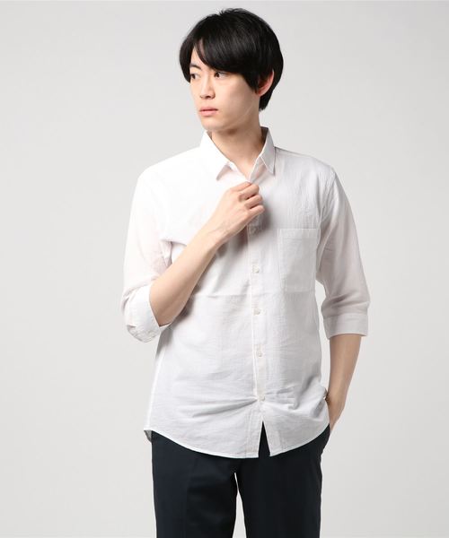 Blue Standard (ブルースタンダード)の「【BLUE STANDARD】強撚コットン7分袖シャツ(シャツ/ブラウス・メンズ・ホワイト/ネイビー/グレー/ブルー系その他/ライトブルー/ダークブルー・MEDIUM/X-LARGE/LARGE)」の3枚目の写真