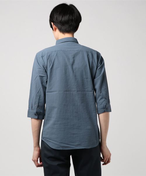 Blue Standard (ブルースタンダード)の「【BLUE STANDARD】強撚コットン7分袖シャツ(シャツ/ブラウス・メンズ・ホワイト/ネイビー/グレー/ブルー系その他/ライトブルー/ダークブルー・MEDIUM/X-LARGE/LARGE)」の8枚目の写真